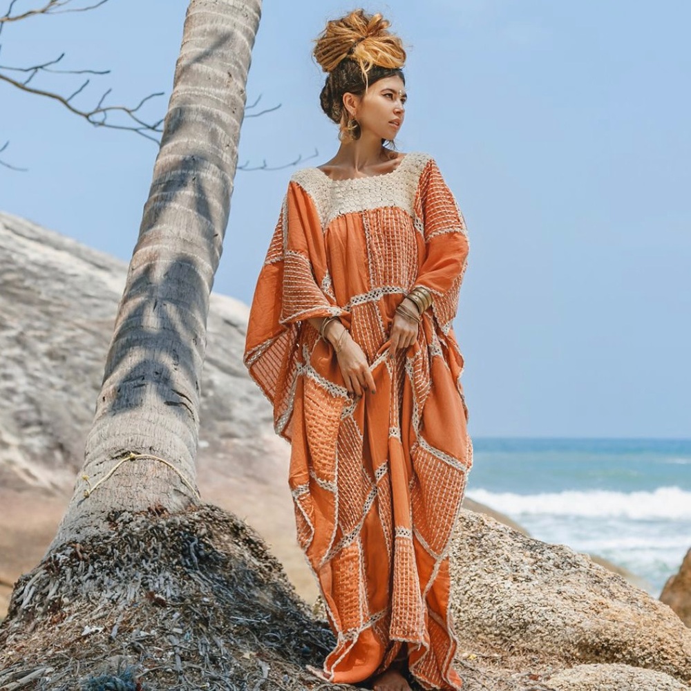 Zora Hand Stitch Crochet Dress Kaftan Handmade